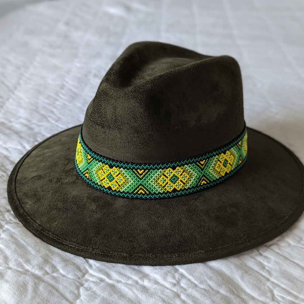 Felt fedora hat with beaded band